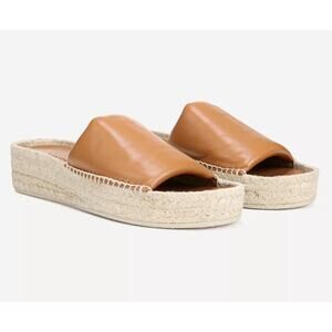 Vince Cognac Brown Jesse Leather Slip-On Platform Slide Espadrille Sandals